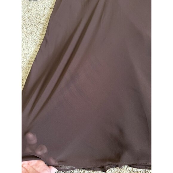 NWT COLDWATER CREEK Dress Brown Pleated Chiffon 3/4 Sleeve V Neck Y2k Fairy 12 - Picture 4 of 10